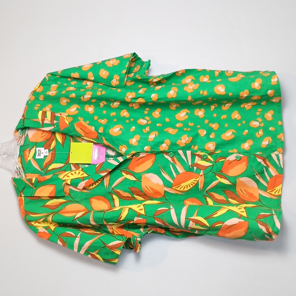 Tabitha Brown for Target Plus Sibutton-down shirt Linen Womens 2X Colorful - Picture 5 of 11